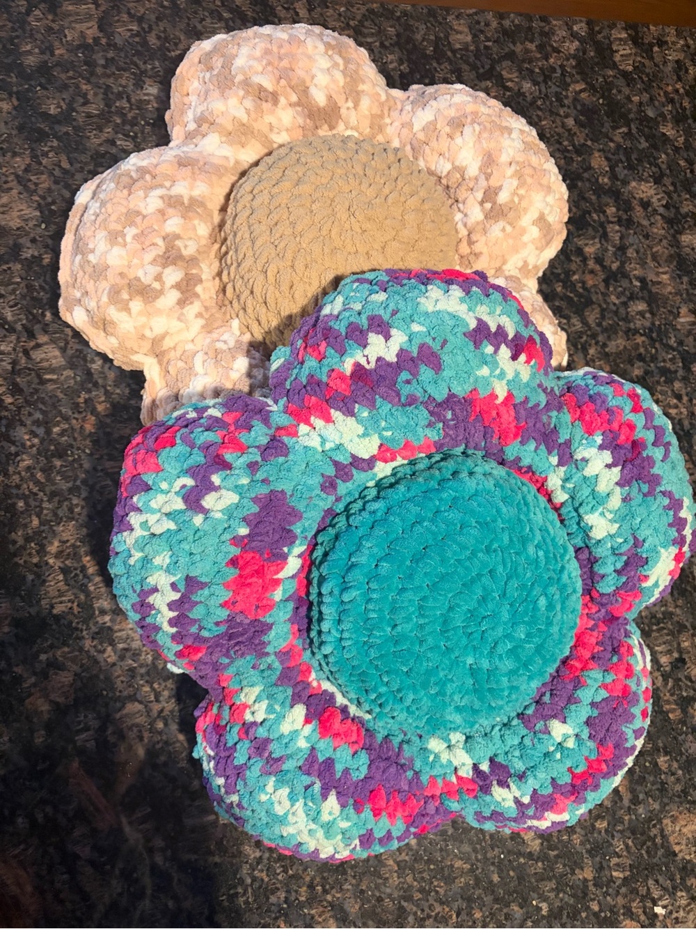 Handmade crochet flower pillow